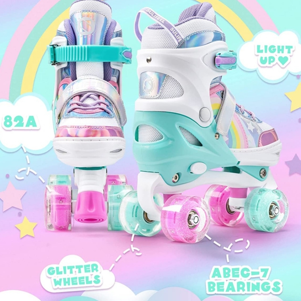 Kids Light-Up Rainbow Roller Skates in Purple & Teal - Picture 4 of 6
